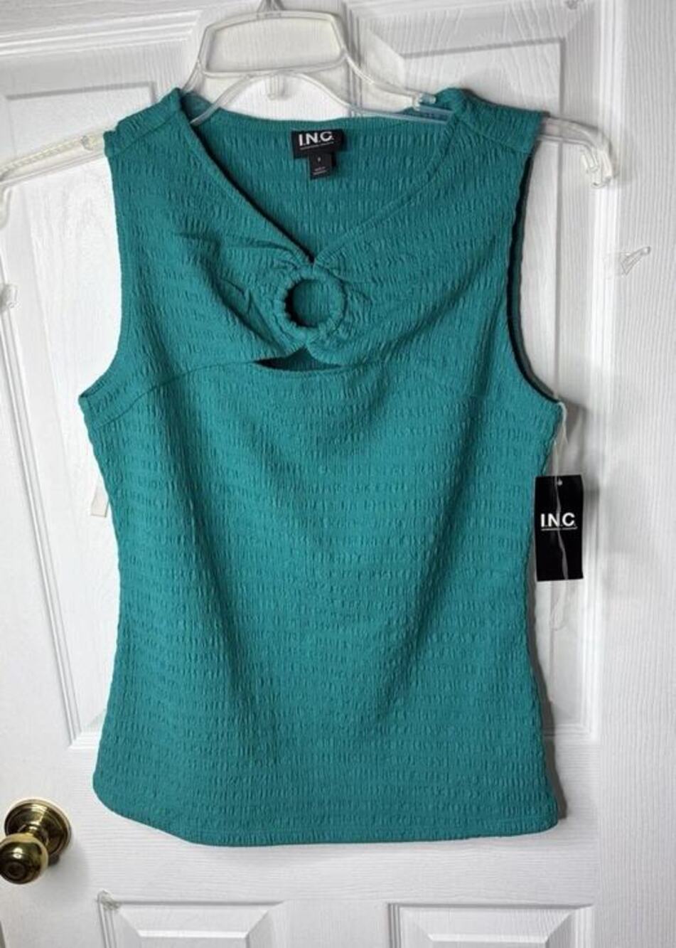 NWT $49 Inc International Concepts Womens Ruched Keyhole Top Size Small